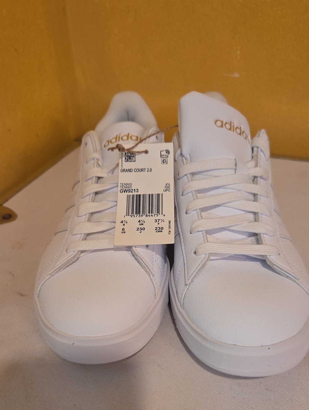 adidas White Grand Court 2.0 Sneakers with Gold Logo